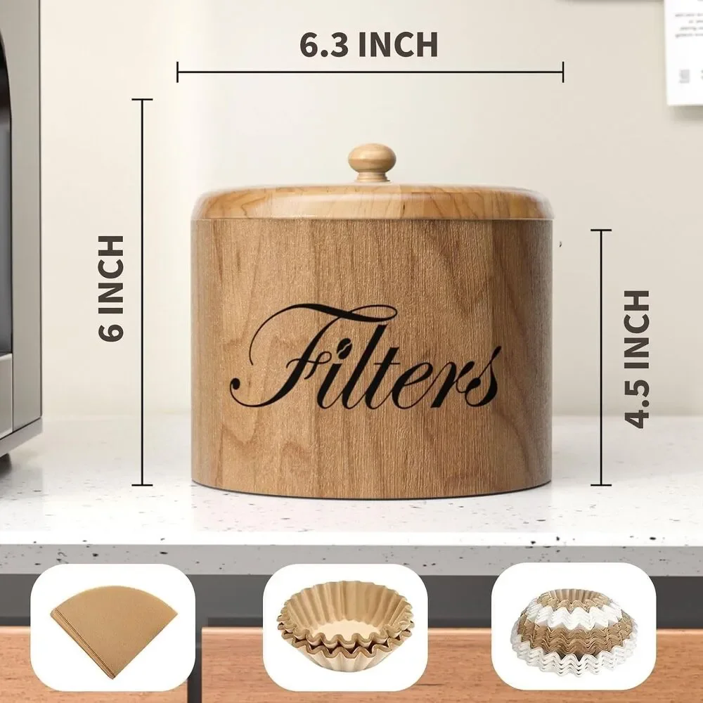 Cortnk Wooden Coffee Filter Holder with Lid, Brown Rustic Decor